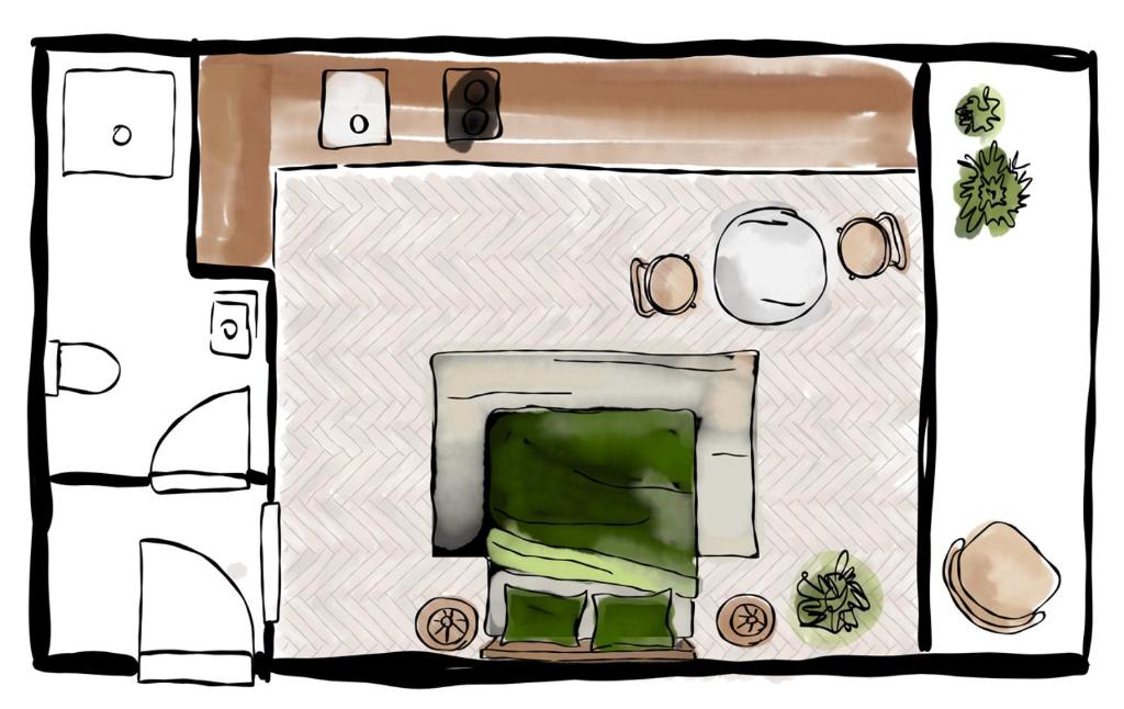 a drawing of a room with a bed at Studio 4 in Bad Schallerbach