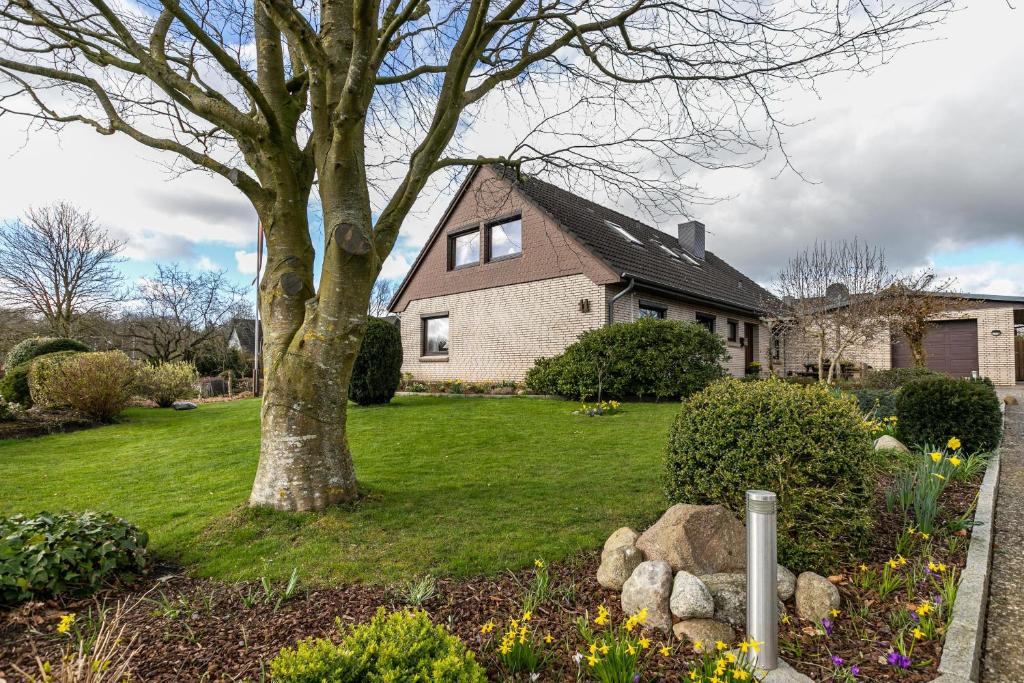a house with a tree in a yard at Ferienwohnung Hennig in Drelsdorf