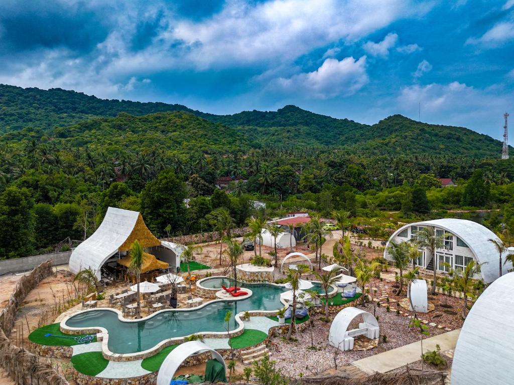 an aerial view of a water park at a resort at Narayana Hotel Karimunjawa in Karimunjawa