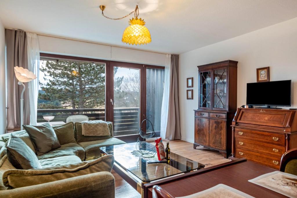 ein Wohnzimmer mit Sofa und Fernseher in der Unterkunft Ferienwohnung Angela in Obertal