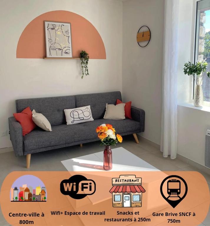 Posezení v ubytování Le petit cocoon de Brive - 3 people - 800m du centre-ville