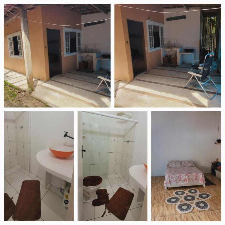 a group of four pictures of a house at Chalé tangará praia do sono in Ponta Negra