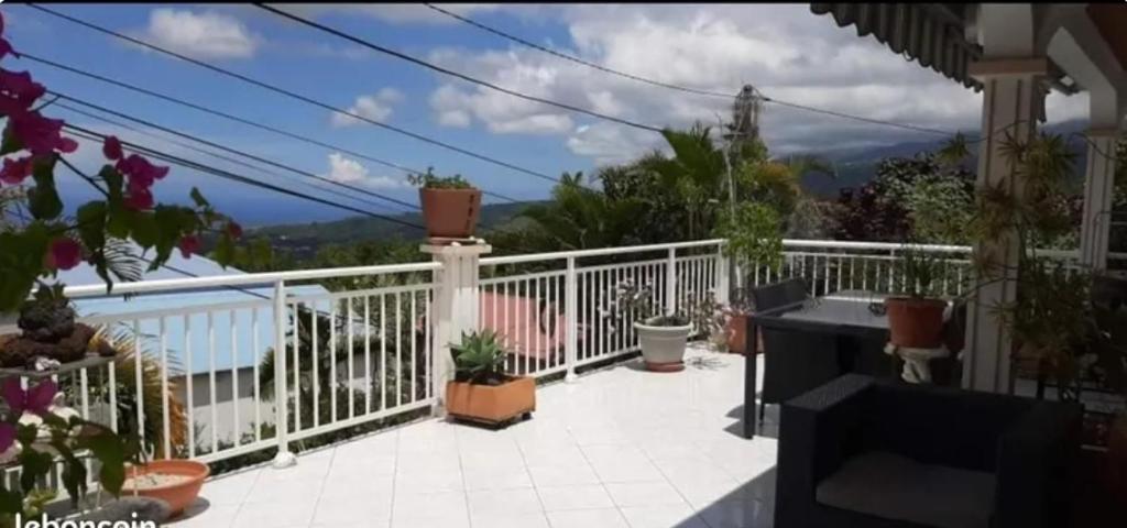 a balcony with potted plants and a white fence at Kaz'Eliz in Le Tampon