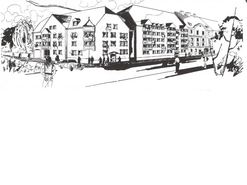 a black and white drawing of a street with buildings at 146 Casafante in Regensburg