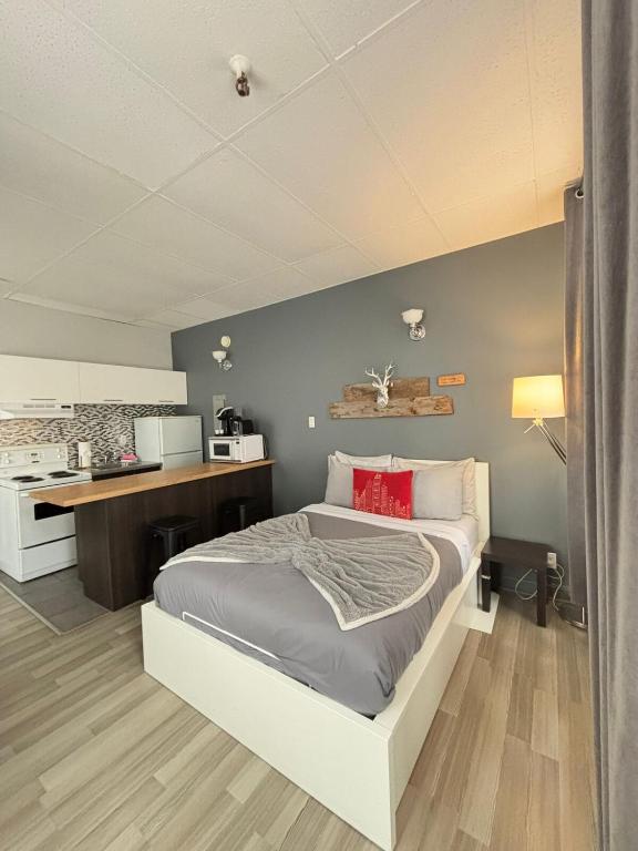 a bedroom with a bed and a desk in a room at Urban Loft, St-Joseph St in Quebec City