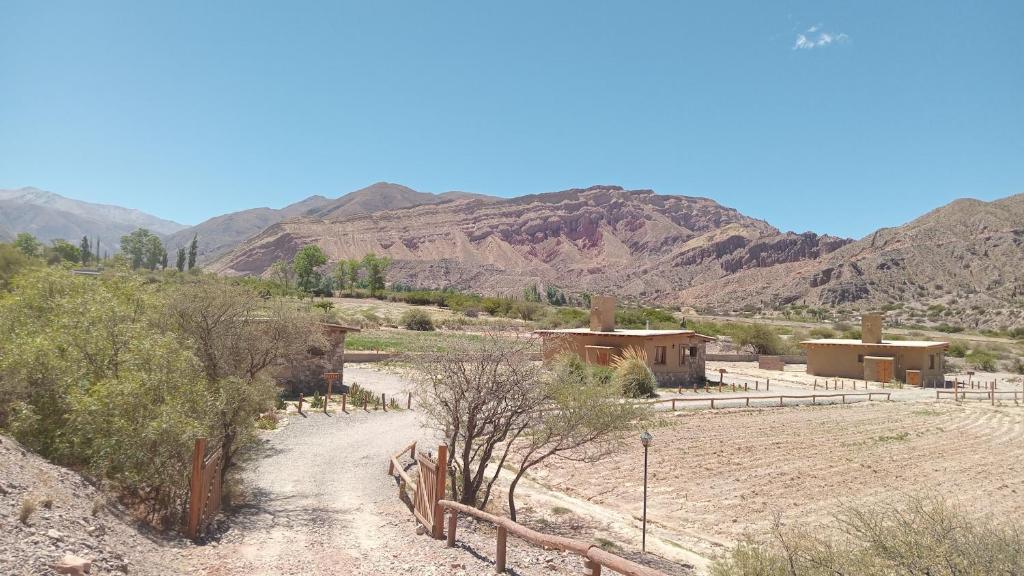 a dirt road in the middle of a desert with mountains at Cabañas La Nochera in Tilcara