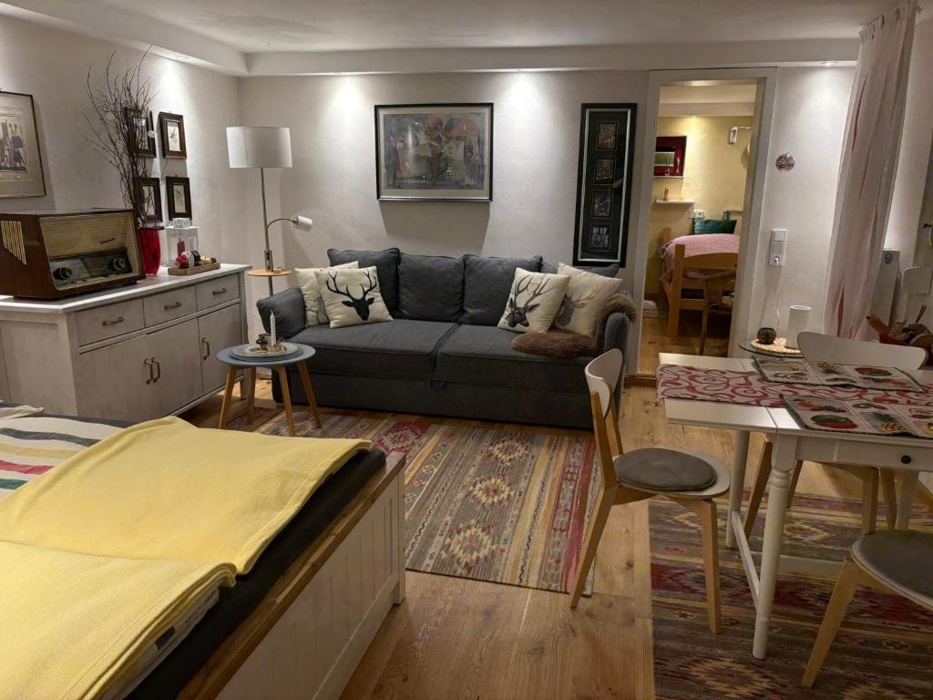 ヴァイブルクにあるFerienwohnung Lahntalblickのソファとテーブルのあるリビングルーム