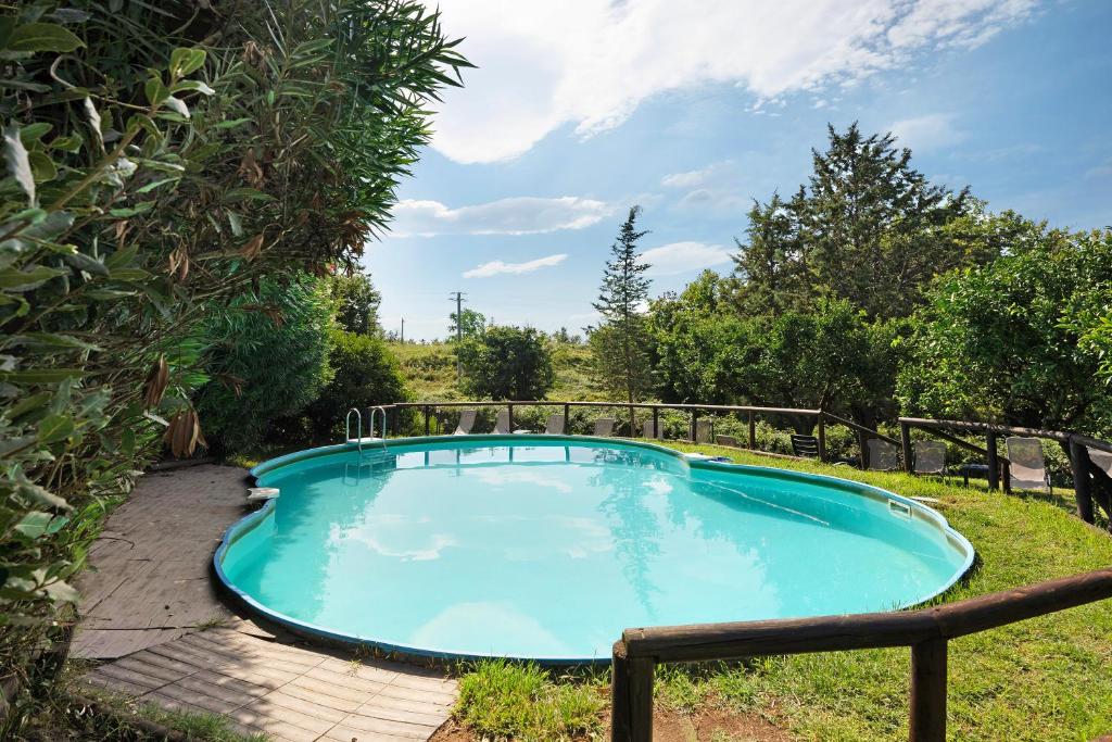 a swimming pool in the middle of a garden at Flegrea House in Pozzuoli