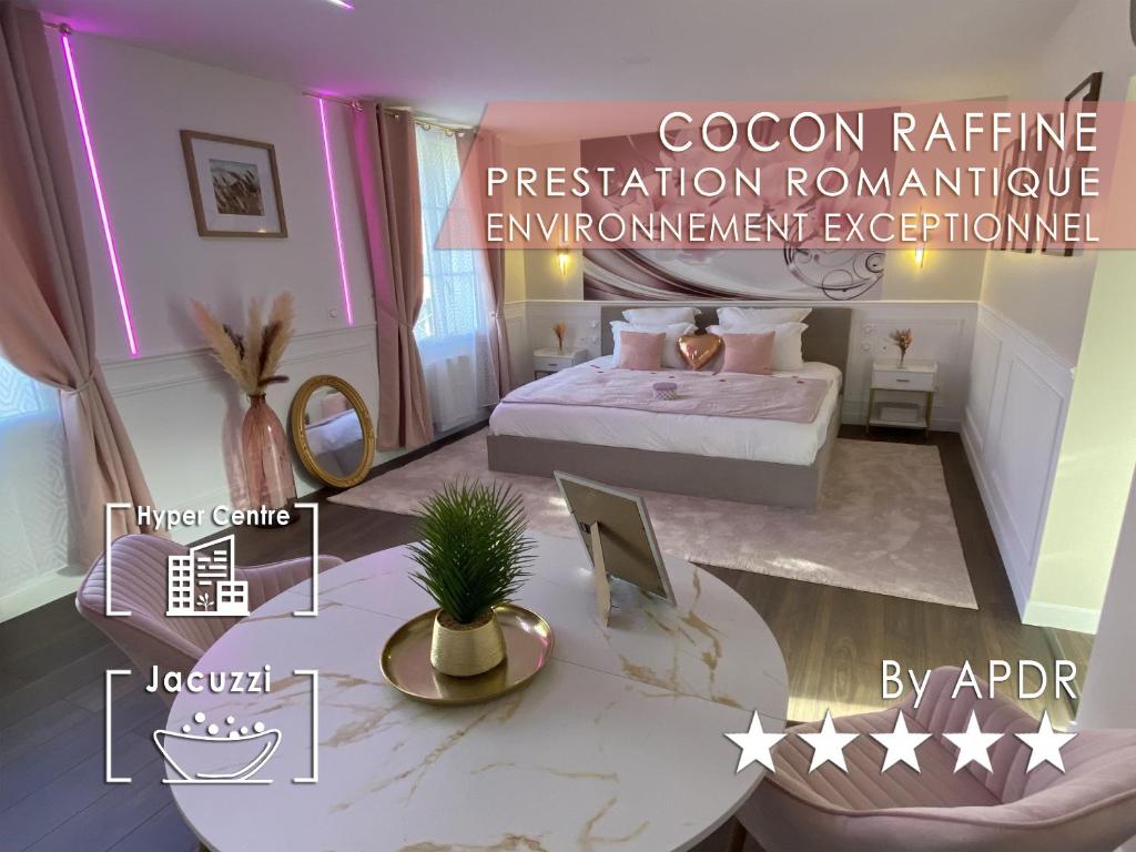 a rendering of a bedroom with a bed and a desk at Le Cocon Diamant Jacuzzi & Sauna in Compiègne