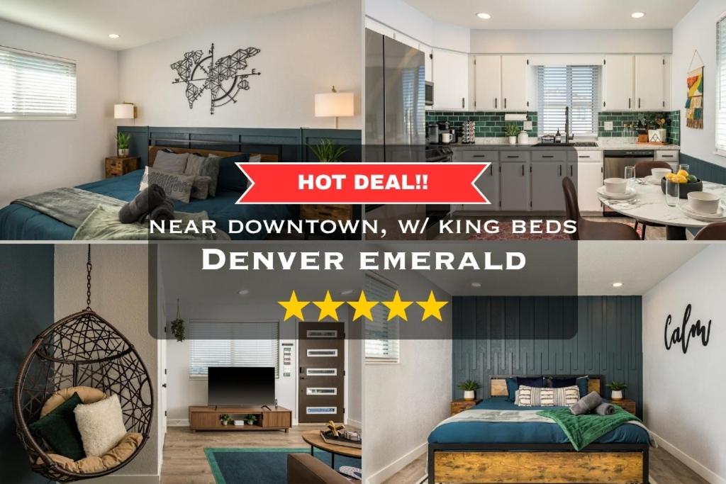 a collage of photos of a bedroom and a living room at Denver Emerald - Close to Red Rocks, Arvada & Downtown in Denver