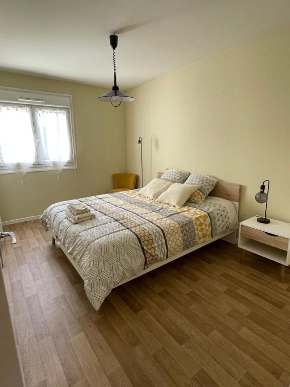 ショーモンにあるAppartement proche centre villeのベッドルーム1室(大型ベッド1台付)