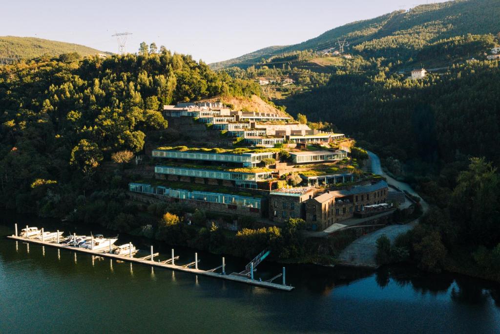 an aerial view of a resort on a lake at Octant Douro in Castelo de Paiva