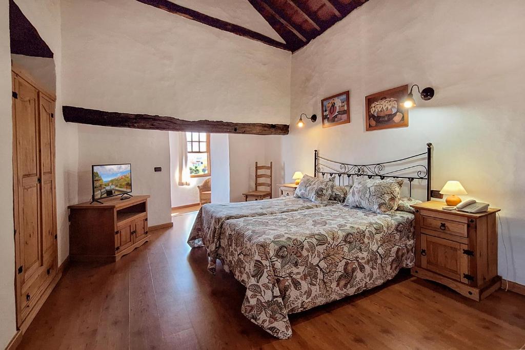 a bedroom with a bed and a television in it at Hotel Rural Bentor in Los Realejos