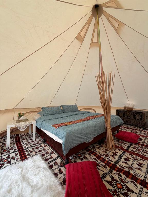 Zimmer mit einem Bett in einem Zelt in der Unterkunft Starlight private camp in Al Raka