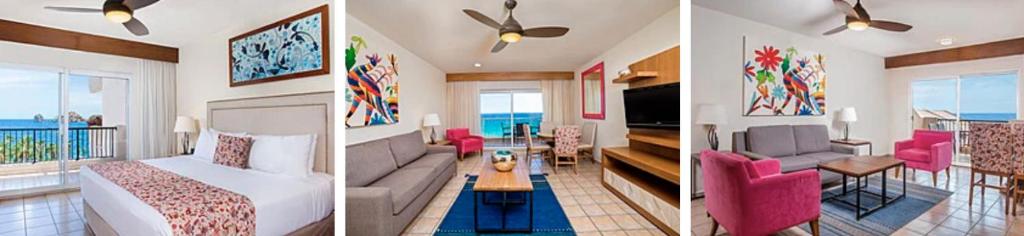 three different views of a living room and a bedroom at Villa Del Palmar in Cabo San Lucas