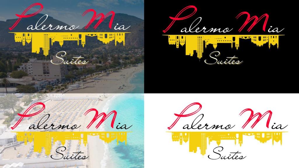 four different logos for a hotel and a beach at Palermo Mia in Palermo