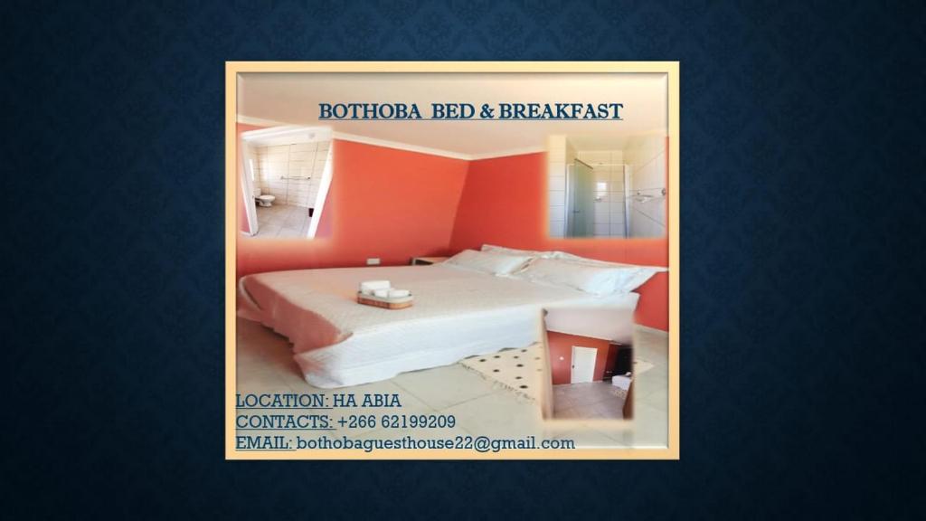 a poster of a bedroom with a bed with orange walls at Bothoba Bed and Breakfast in Maseru