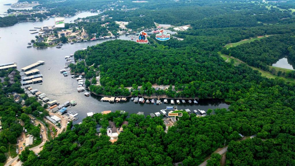 an aerial view of a river with trees at Newly Remodeled w/ Dock, Boat & PWC Slips, Pool Table & Golden Tee in Damsel