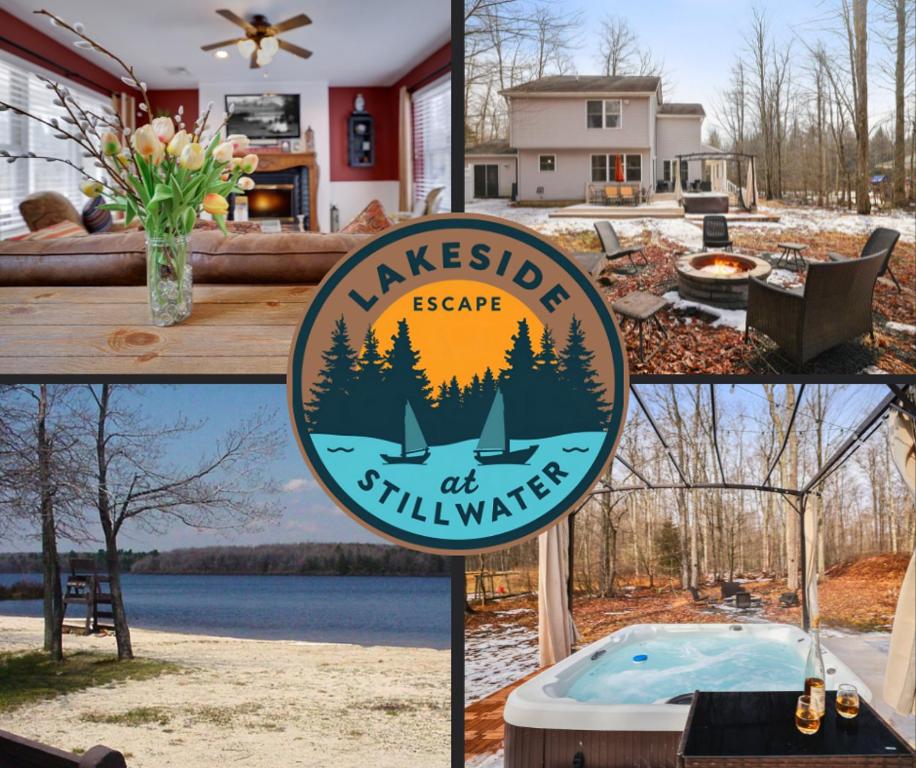 a sign for a lake kissedsie serve at stillwellyards at Lakeside Escape At Stillwaterhot Tub, Fire Pit! in Pocono Summit
