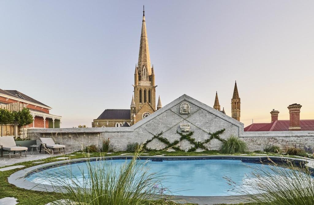 a view of a building with a church at Bendigo Signature Accommodation Wattle Street in Bendigo