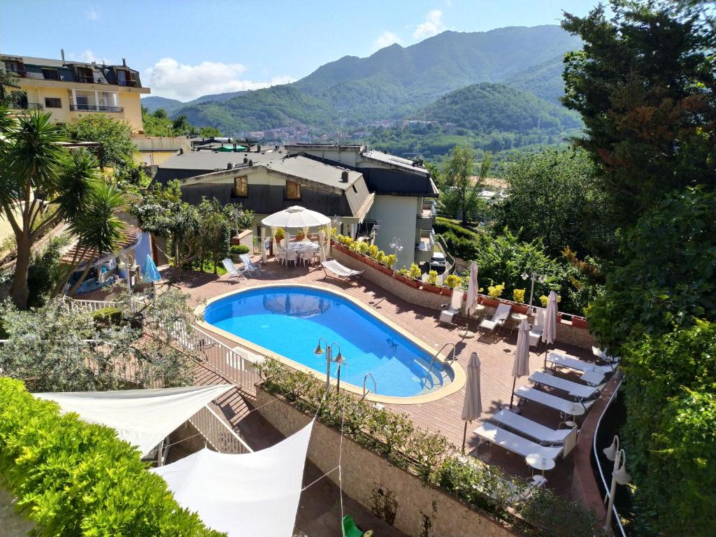 an aerial view of a resort with a swimming pool at Villa Elvira in Pellezzano