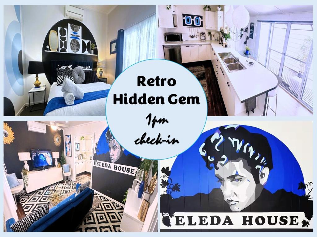 a collage of pictures of a room with a kitchen and a bedroom at Eleda House Hunter Valley Stay in Cessnock