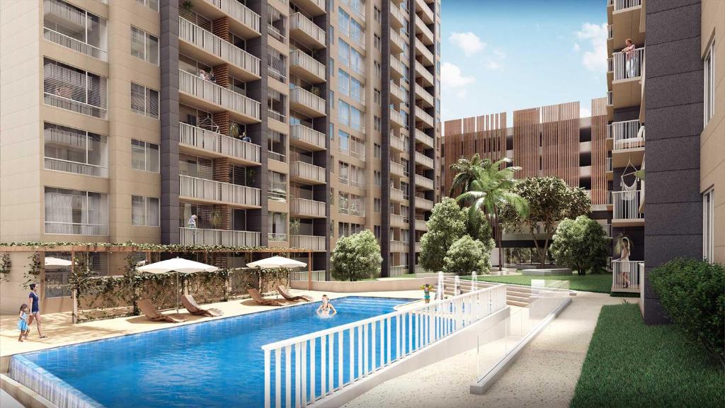 een artistieke impressie van een zwembad in een appartementencomplex bij Apartment, 3 bedrooms and 2 full bathrooms in Armenia