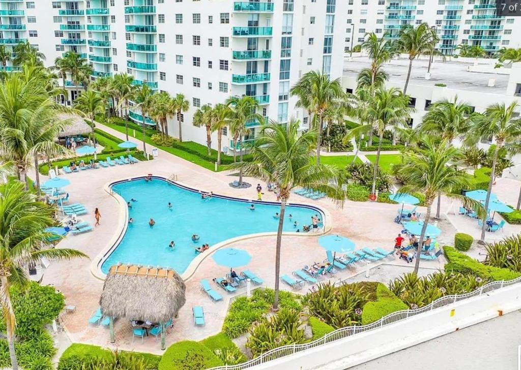 an aerial view of the pool at the resort at Oceanfront Penthouse with Intercoastal Views in Hollywood Beach