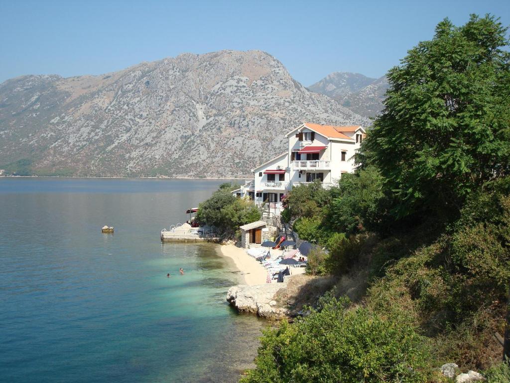 un grupo de personas en una playa en el agua en Apartments Villa PM, en Kotor