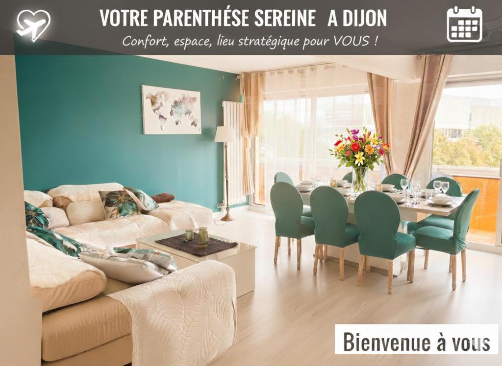 Bel appartement climatisé et spacieux de 100m2 au 3e étage avec ascenseur -A 5mn à pied du parc des expositions congrès de Dijon et ENG et 10mn du centre ville place Parking devant l'immeuble