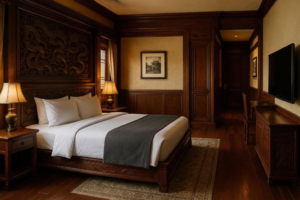 a bedroom with a bed and a flat screen tv at Wendsay Bertana in Marabá