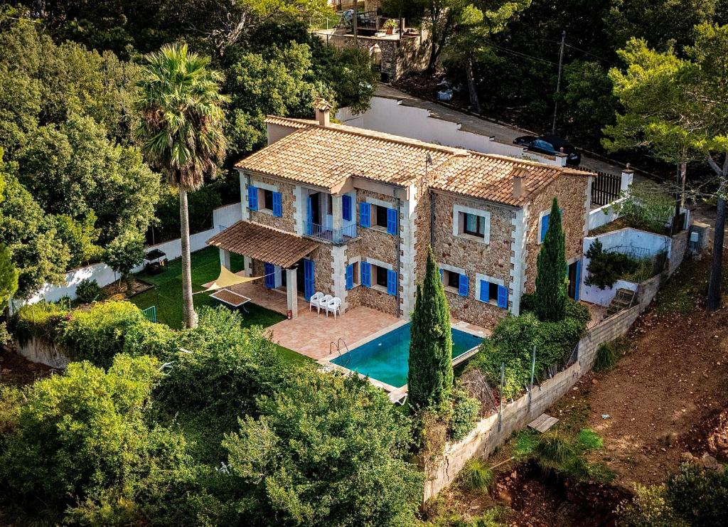 an aerial view of a house with a swimming pool at VILLA SOFIA in Valldemossa