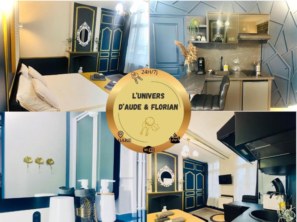 a collage of photos of a kitchen and a room at Studio Royal Saint-Omer Centre in Saint-Omer