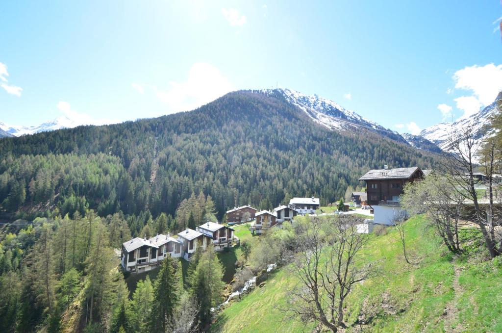 a group of houses on a hill in front of a mountain at Platane B 04 in Grimentz