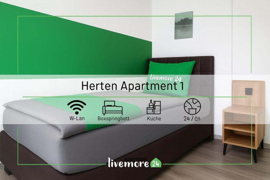 Postel nebo postele na pokoji v ubytování Livemore24 Apartment 1 in Herten 24-7 Check-In