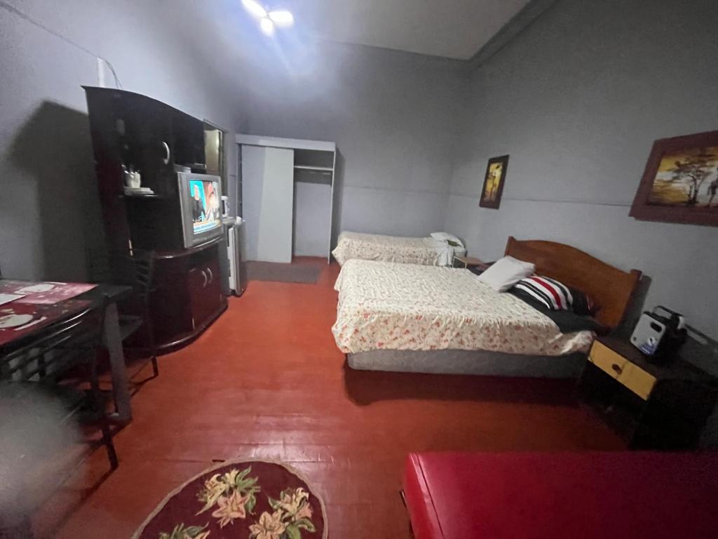 a bedroom with two beds and a flat screen tv at Residencial Saez in Viña del Mar