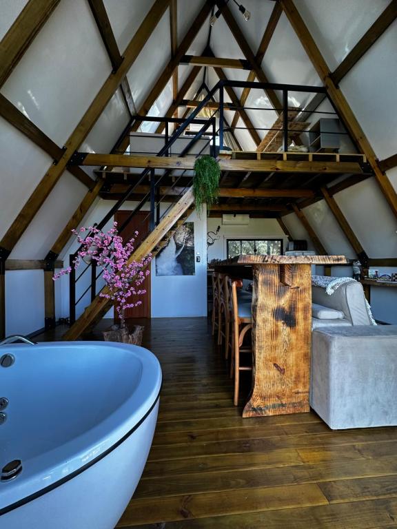 Ένα ή περισσότερα κρεβάτια σε δωμάτιο στο Cabana Pehuen