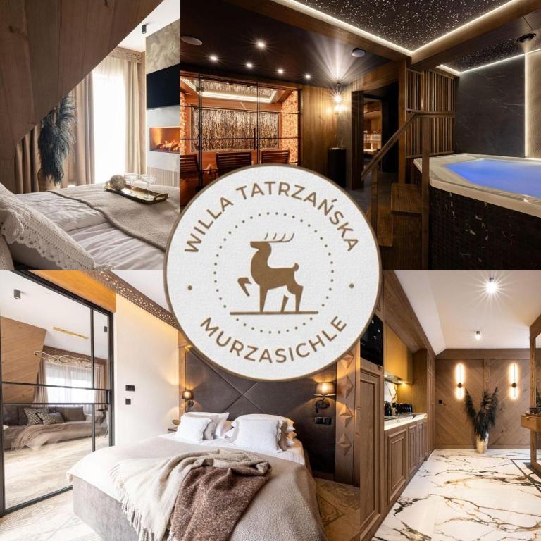 a collage of photos of a hotel with a hotel karl karlstad at Willa Tatrzańska Luxury Apartments & Spa in Murzasichle