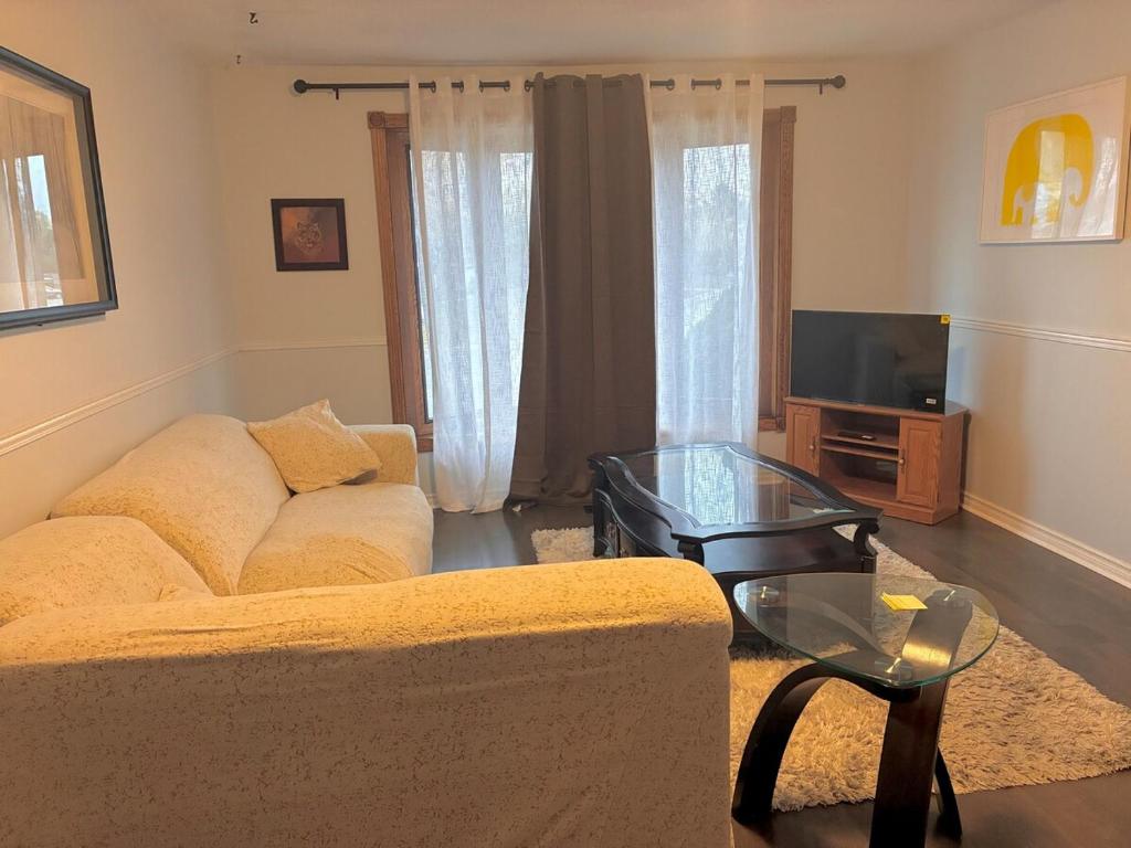 een woonkamer met een bank en een tv bij Napaeno's Place - Home Away from Home in Kingston