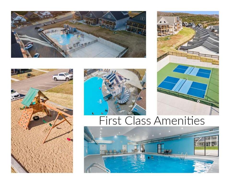 a group of four pictures of a swimming pool at Ingallview at Branson Cove Indoor Pool in Hollister