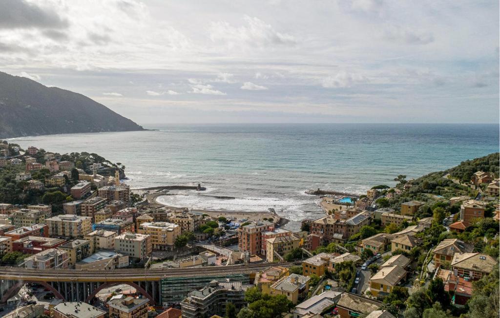 an aerial view of a city and the ocean at Villa Montefiorito in Recco