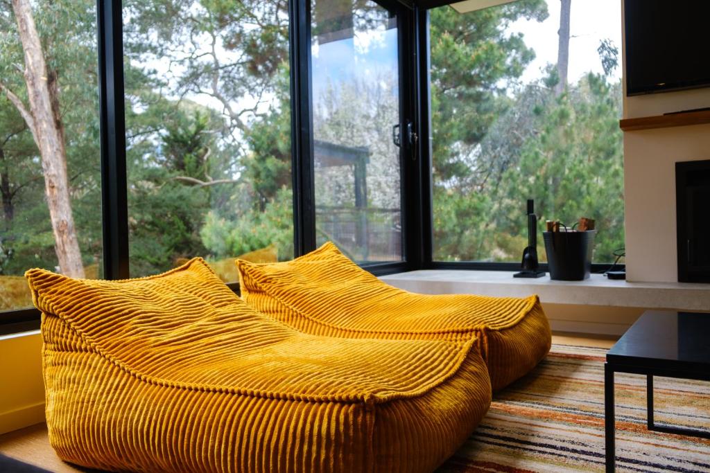 A seating area at Waldhütte your enchanting forest retreat!