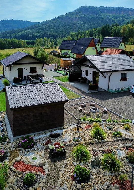 an aerial view of a house with a garden at Domki z Widokiem in Radków