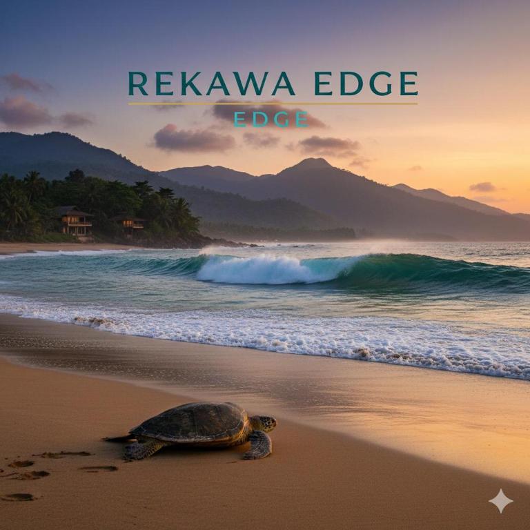 a turtle on a beach with the words relayne edge edge at Rekawa Edge Homestay in Netolpitiya