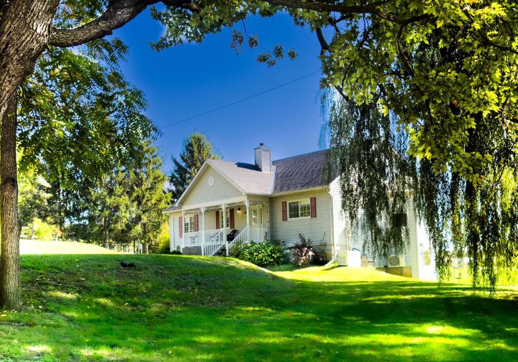 una casa blanca en un césped verde con un árbol en Lóyly Spa Guesthouse, en Ottawa
