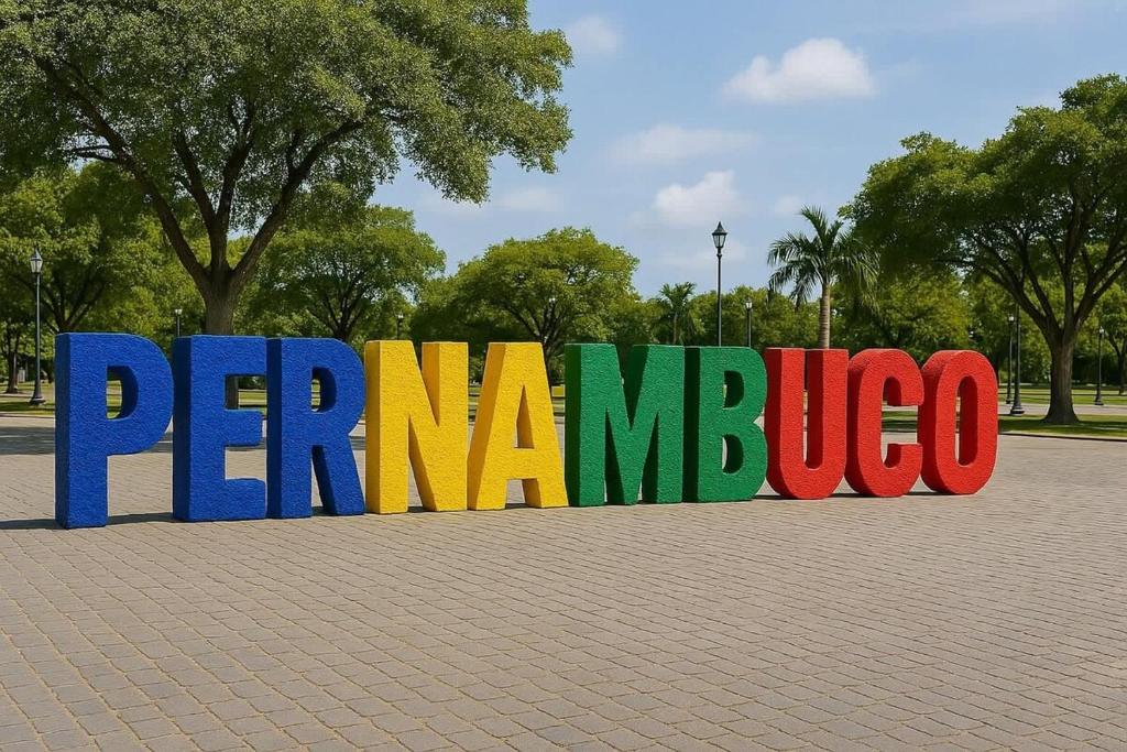 a sign that says per namburger in a park at Paraíso de porto in Porto De Galinhas