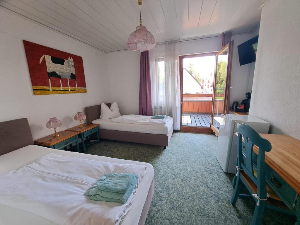 een hotelkamer met twee bedden en een raam bij Boardinghouse-SWB in Villingen-Schwenningen