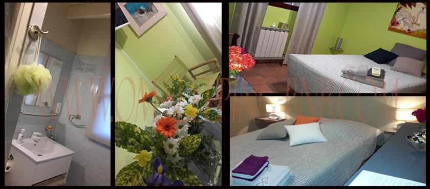 a collage of four pictures of a hotel room at Om'Sleeping B&B in Laudun