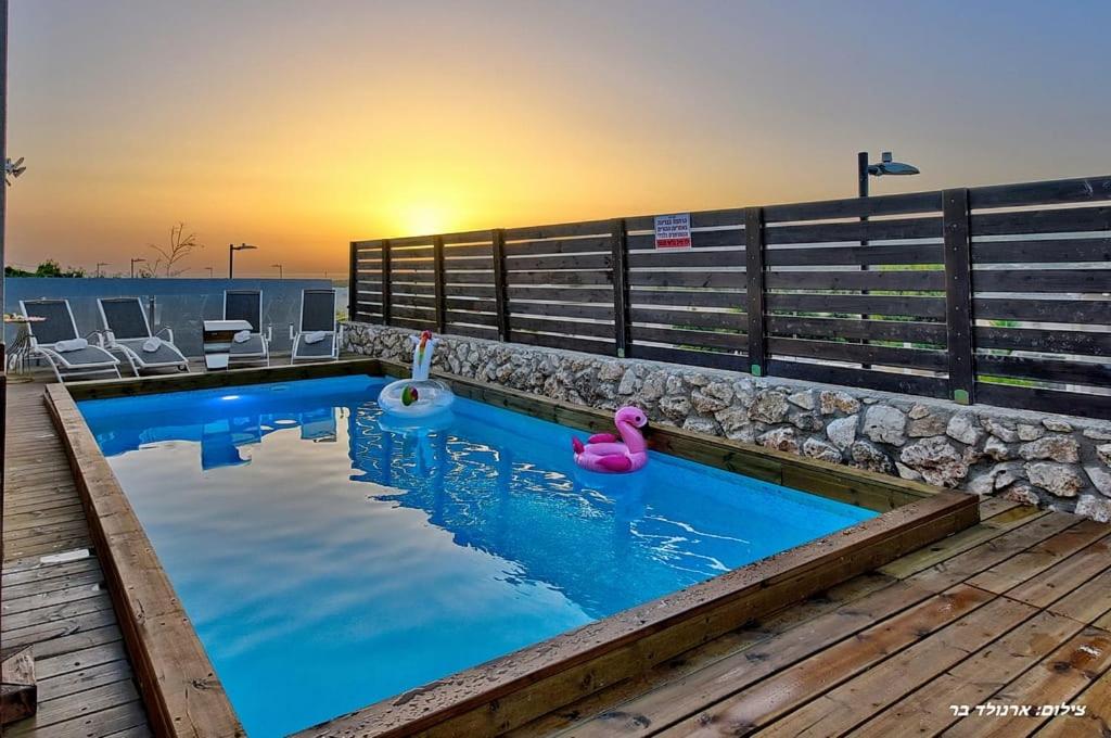 a swimming pool with a pink toy in the water at סוויטת אפנדי in Ya‘ara
