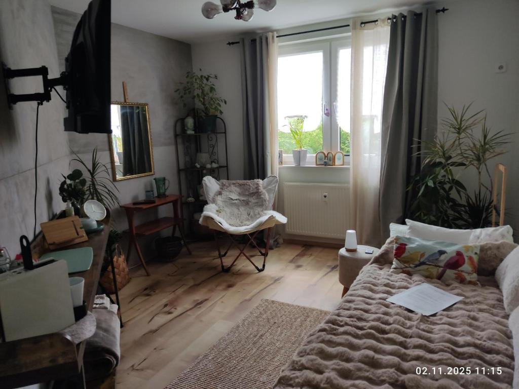 ビーレフェルトにあるEinzelzimmer neu, von Privatperson , inkl Netflixのソファと椅子のあるリビングルーム